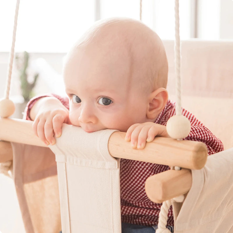 Premium Baby Hanging Swing Seat - Canvas and Wood Toddler Rocker Toy