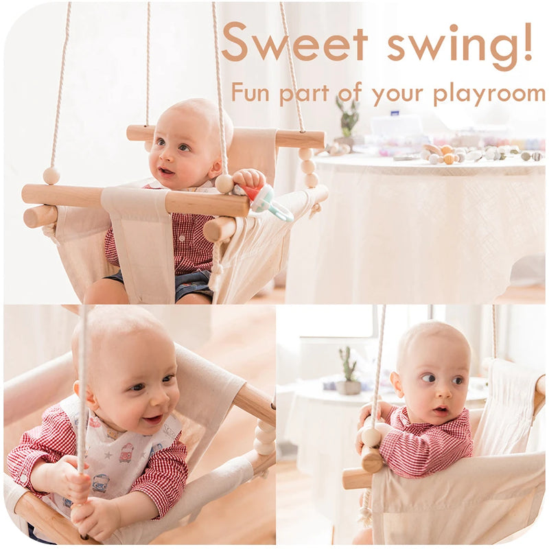 Premium Baby Hanging Swing Seat - Canvas and Wood Toddler Rocker Toy